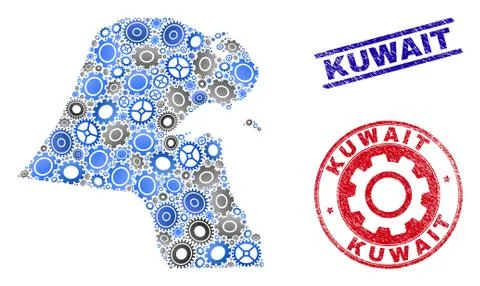 Wheel Collage Vector Kuwait Map and Grunge Stamps Illustrazione stock