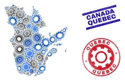 Wheel Collage Vector Quebec Province Map and Grunge Seals Stock Illustration