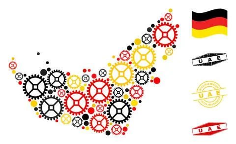 Wheel Composition United Arab Emirates Map in German Flag Colors and Grunge Stock Illustration