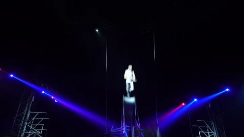Wheel of death or lapendula. Two acrobats without insurance performing on stage. Stock Footage 85114738