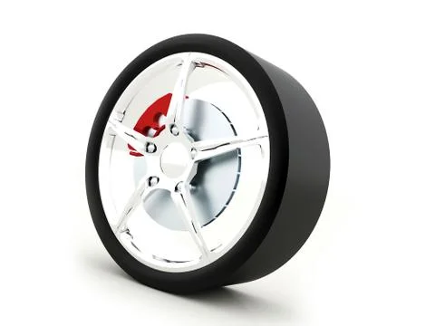 Wheel with disc isolated on white background with shadow Stock Illustration