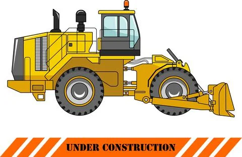 Wheel dozer. Heavy construction machine. Vector illustration Illustrazione stock