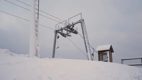 Wheel of the elevator is close-up. Station at the top of the mountain. 4K Stock Footage 99553731