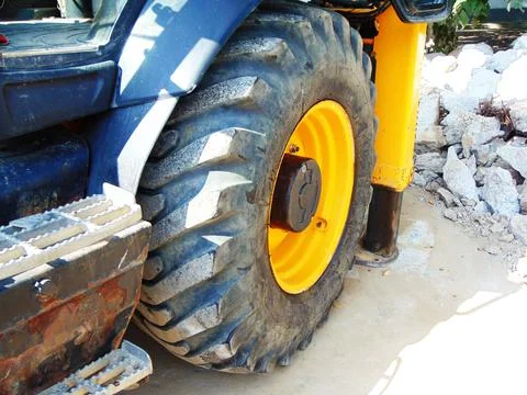 Wheel of an excavator Stock Photos