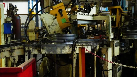 Wheel factory automated machine working in the assembly line 4K Stock Footage 138258442