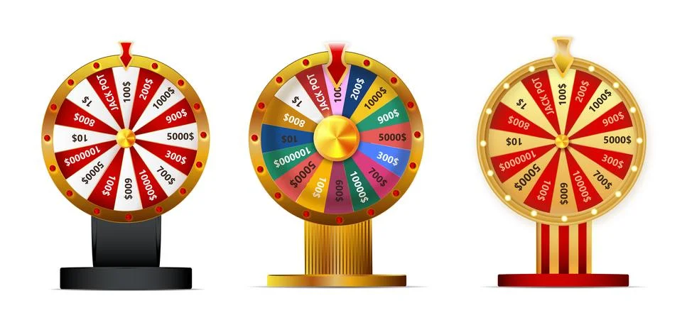 Wheel of fortune set object isolated on white background. Stock Illustration