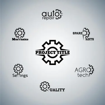 Wheel gear elements for your project, black and white graphic set Stock Illustration