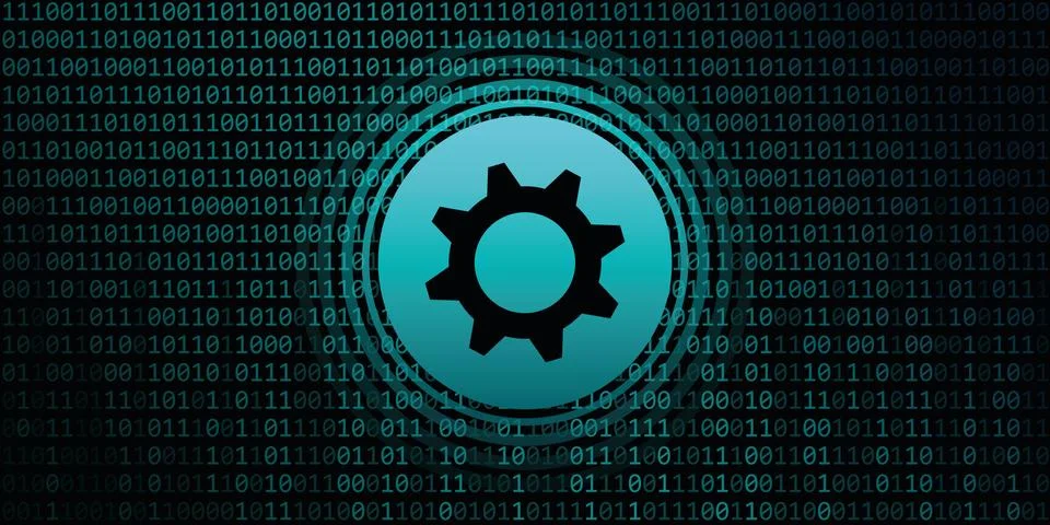Wheel gear symbol on binary code background Stock Illustration