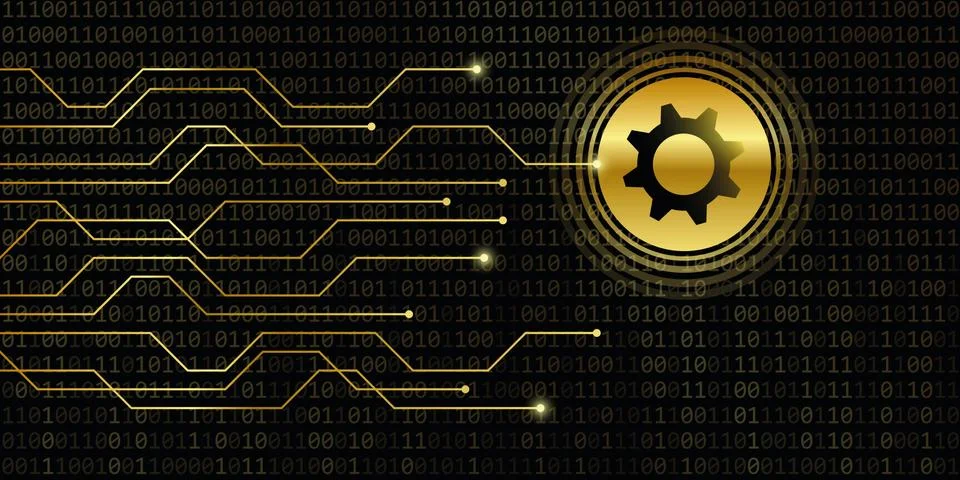 Wheel gear symbol on binary code background イラスト素材