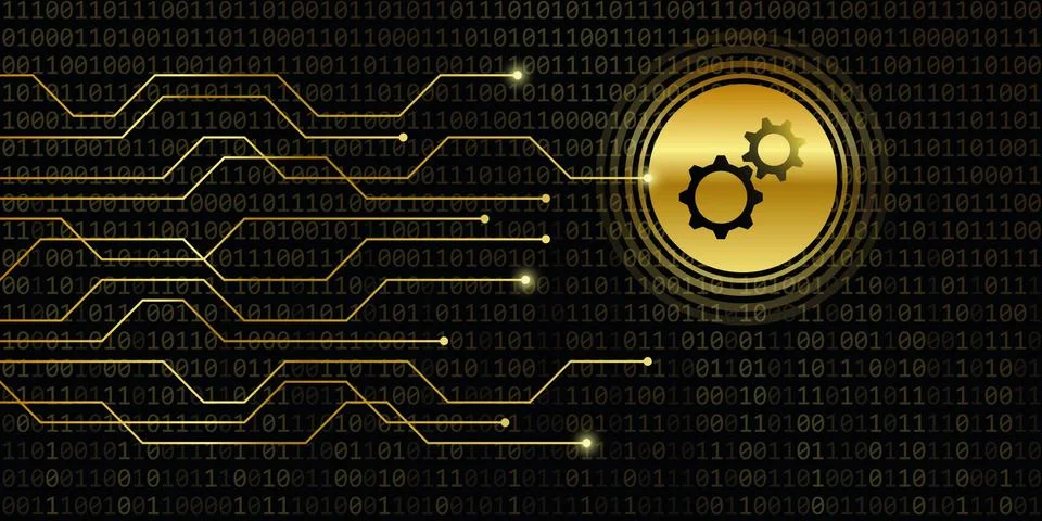 Wheel gear symbol on binary code background Stock Illustration