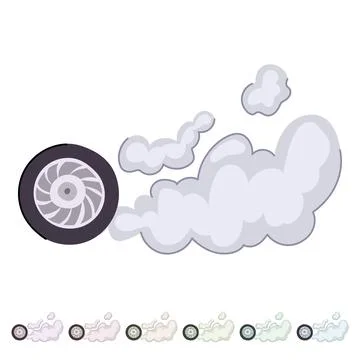 Wheel generating tire smoke effect icon graphic Stock Illustration