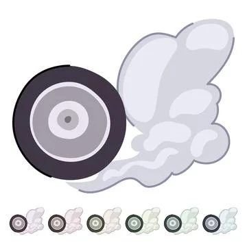 Wheel generating tire smoke with speed concept graphic Ilustración de archivo