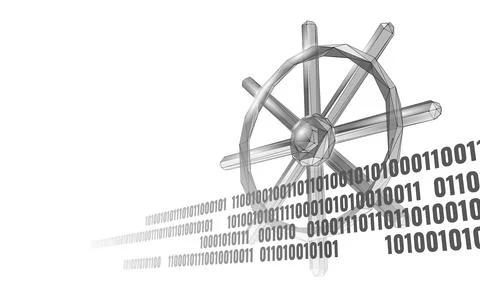 Wheel helm computer developer app concept. Business digital open source program Illustrazione stock