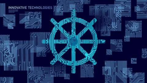 Wheel helm computer developer app concept. Business digital open source program Illustrazione stock