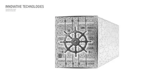 Wheel helm on container computer developer app concept. Business digital open Stock Illustration