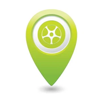 Wheel icon green map pointer Stock Illustration