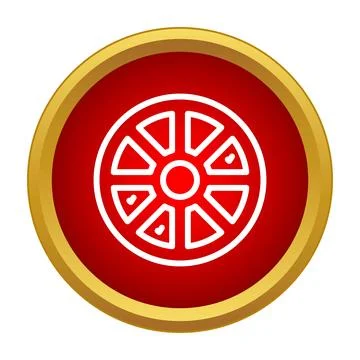 Wheel icon on red circular button with golden frame 스톡 일러스트