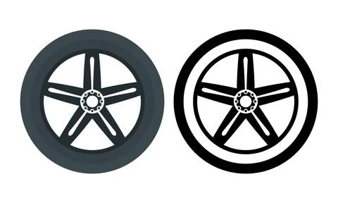 Wheel Icon Set Featuring Five Spoke Designs in Filled and Outline Styles fo.. Stock Illustration