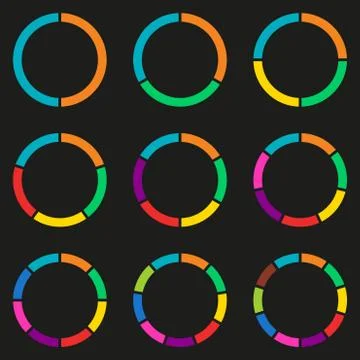 Wheel infographics template. Pie chart set with 2,3,4,5,6,7,8,9 and 10 parts  Stock Illustration