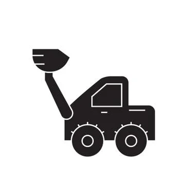 Wheel loader black vector concept icon. Wheel loader flat illustration, sign Stock Illustration