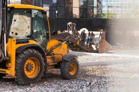 Wheel loader excavator working Stock Photos