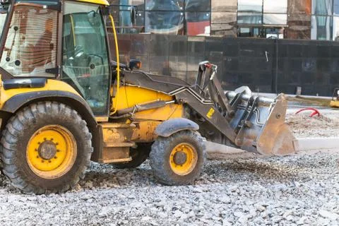 Wheel loader excavator working Stock Photos