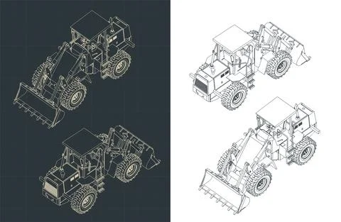 Wheel loader isometric blueprints Stock Illustration