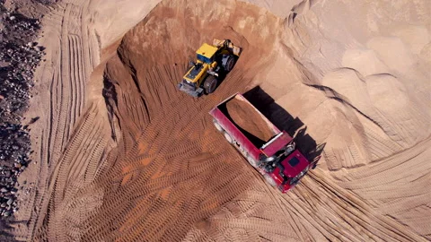 Wheel loader load sand in dump truck in open pit. Heavy machinery in opencast Video stock 191643590