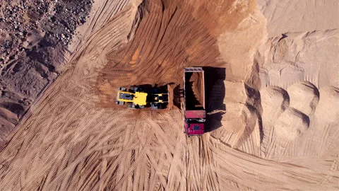 Wheel loader load sand in dump truck in open pit. Heavy machinery in opencast 動画素材 191823810