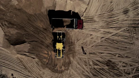 Wheel loader load sand in dump truck in open pit. Heavy machinery in opencast Video stock 191826212