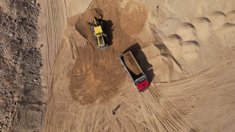 Wheel loader load sand in dump truck in open pit. Heavy machinery in opencast Video stock 191826792