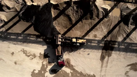 Wheel loader load sand in tipper truck in open pit. Loader on earthworks Video stock 194010013