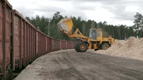 Wheel loader loads sawdust in the train .time lapse Stock Footage 74820577