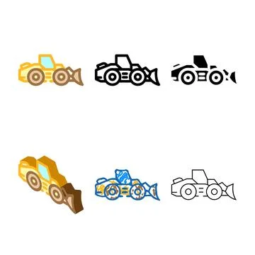 Wheel loader variants construction vehicle color icon vector Stock Illustration