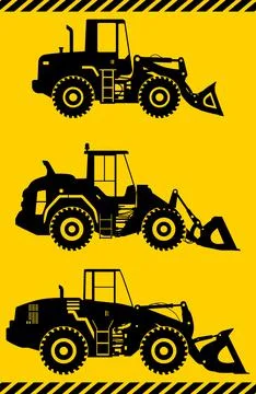Wheel loaders. Heavy construction machine. Vector illustration Stock Illustration