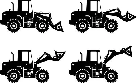 Wheel loaders. Heavy construction machine. Vector illustration Stock Illustration