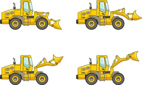 Wheel loaders. Heavy construction machine. Vector illustration Stock Illustration
