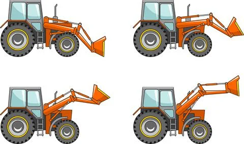 Wheel loaders. Heavy construction machine. Vector illustration Stock Illustration