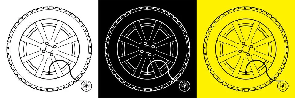 Wheel with monometer. Checking tire pressure. Car maintenance in service Stock Illustration