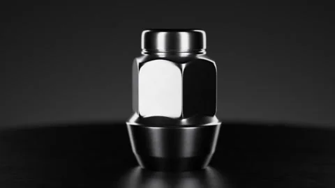 Wheel Nut Showcases Seamless Rotation With Dark Reflections and Textured Finish Stock Footage 319685867