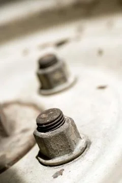 Wheel nuts on an old truck Stock Photos