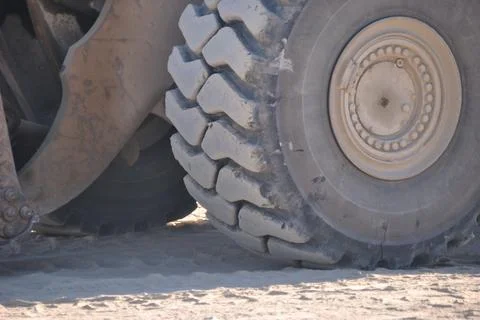Wheel part of a heavy construction work machine Stock Photos
