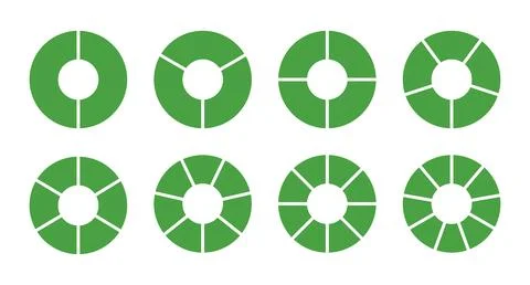 Wheel round divided diagrams with two, three, four, five, six, seven, eight Ilustración de archivo