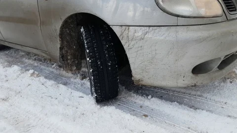 Wheel slip on snow, close up Stock Footage 124645658