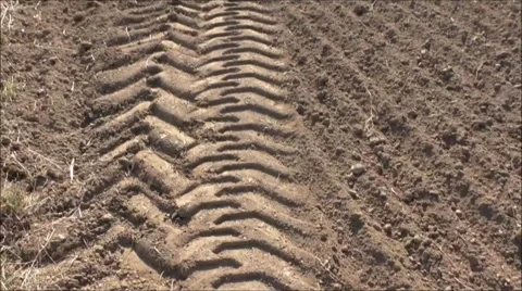 Wheel tracks on the soil closeup pattern Video stock 48419374