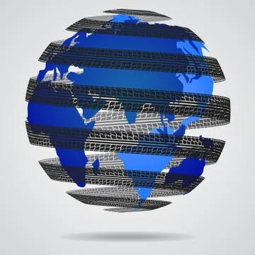 Wheel tracks on world map Stock Illustration