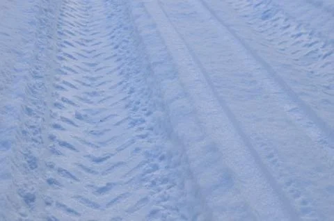 Wheel tread on white snow. Foto stock