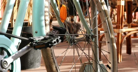 Wheel Of A Turquoise Bicycle Stock-Footage 124163239