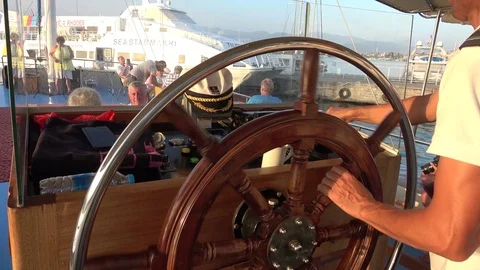 At the wheel of unberthing ship Stock Footage 112281403