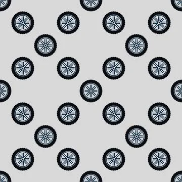Wheel vector seamless pattern. Car tire with alloy rim vector background Stock Illustration